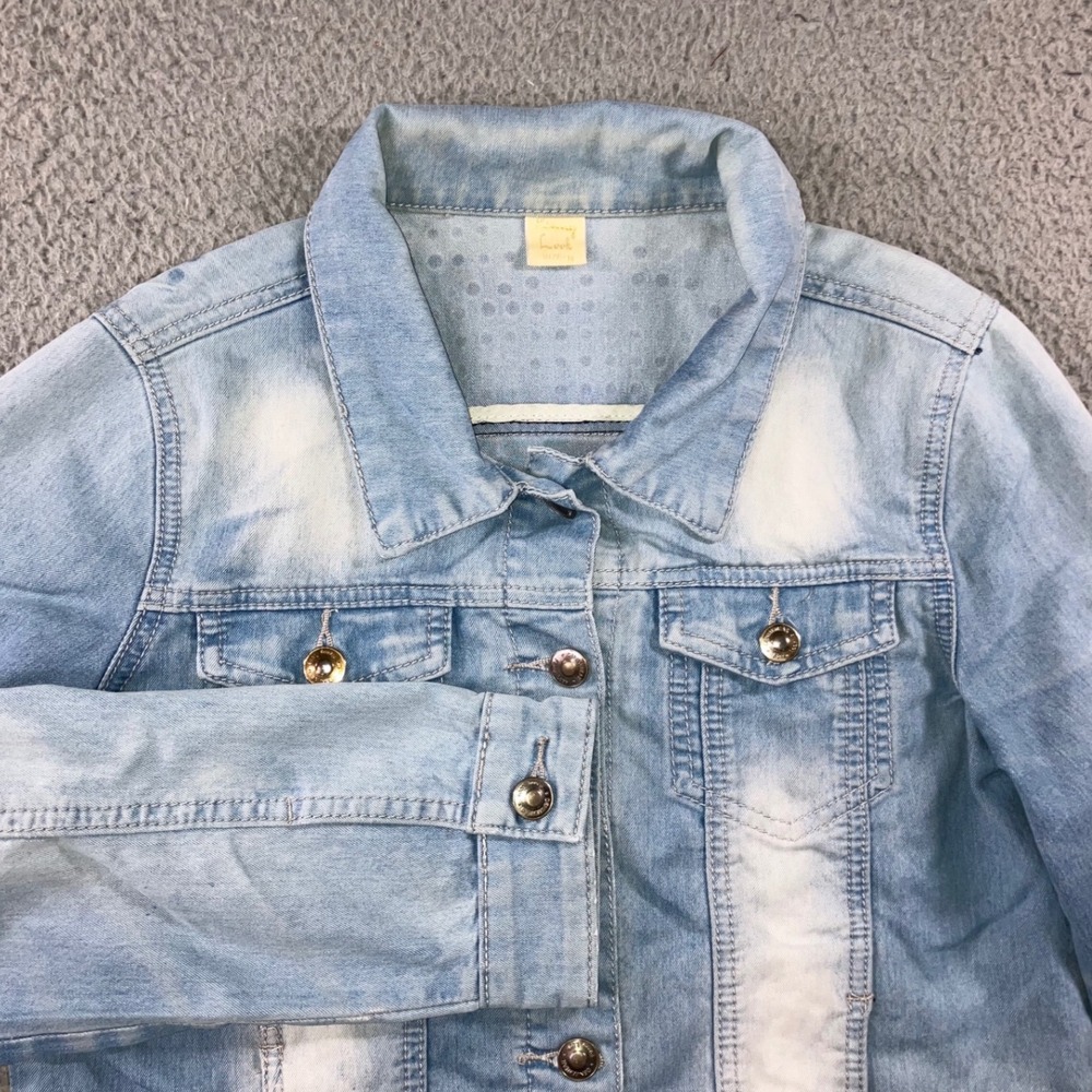 Angel Wings Denim Jacket Womens M Light Wash Y2K Edgy Sandblasted Gunge Goth